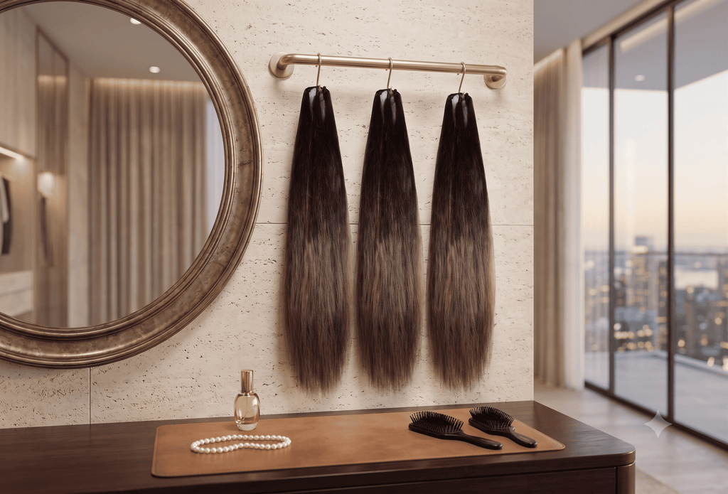 Triple Strand Ribbon Ponytail Extension – Jet Black