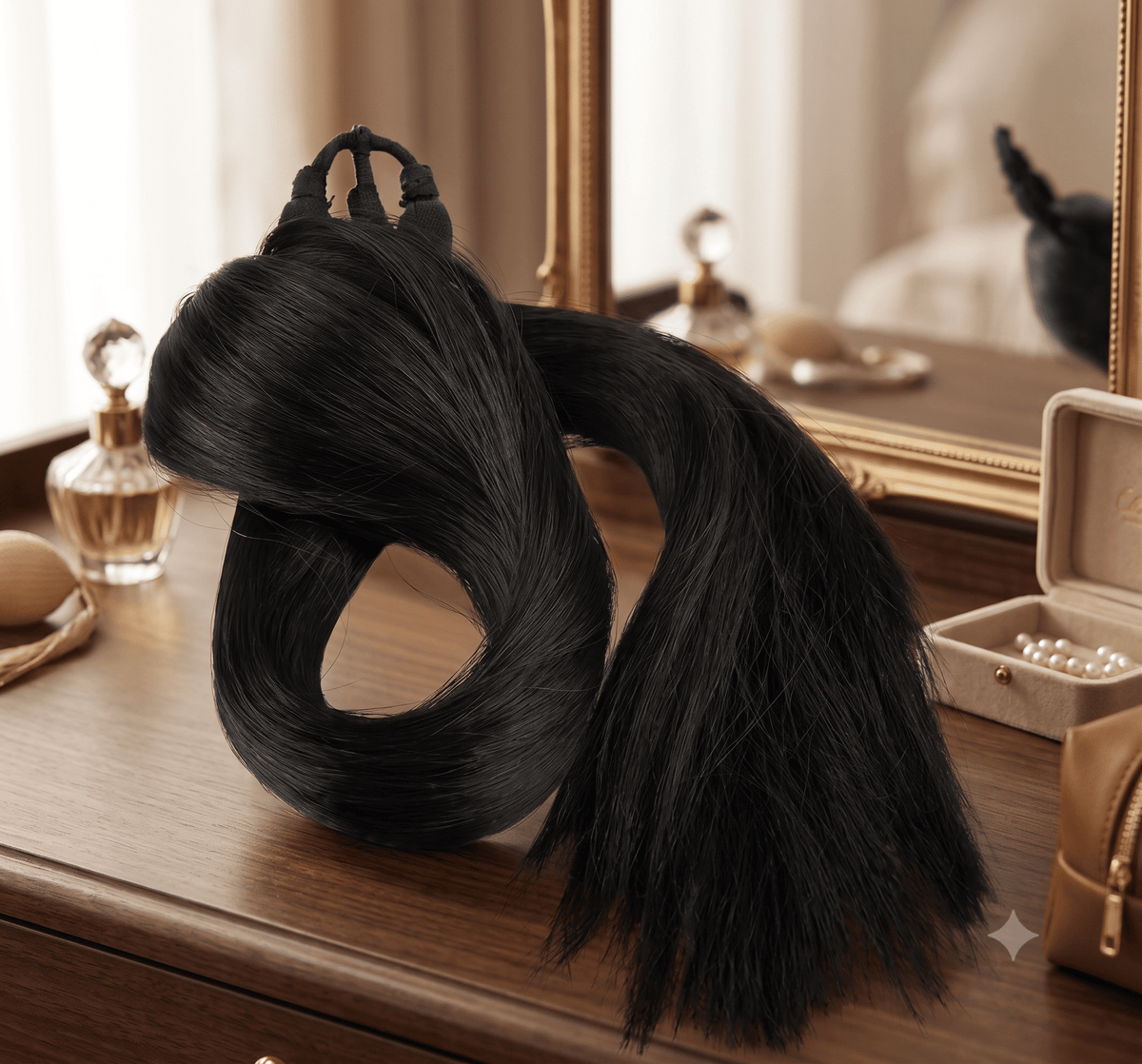 Triple Strand Ribbon Ponytail Extension – Jet Black