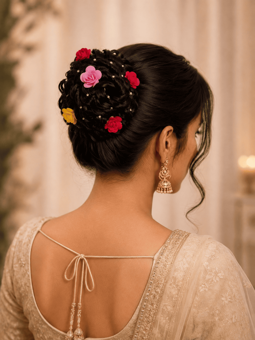Floral Bridal Round Juda Bun Extension – Black