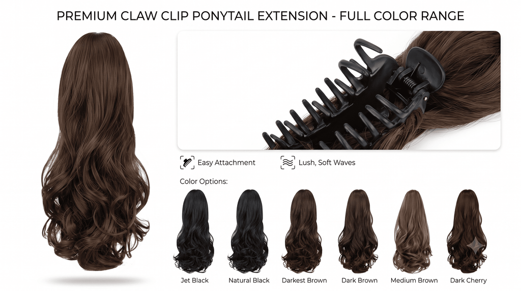 Glamour Grip Claw Clip Ponytail Extension – Raven Black