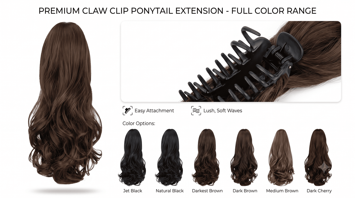 Glamour Grip Claw Clip Ponytail Extension – Raven Black