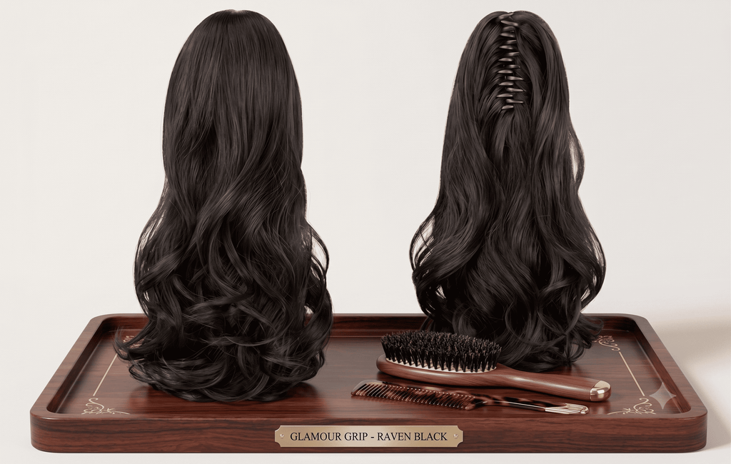 Glamour Grip Claw Clip Ponytail Extension – Raven Black
