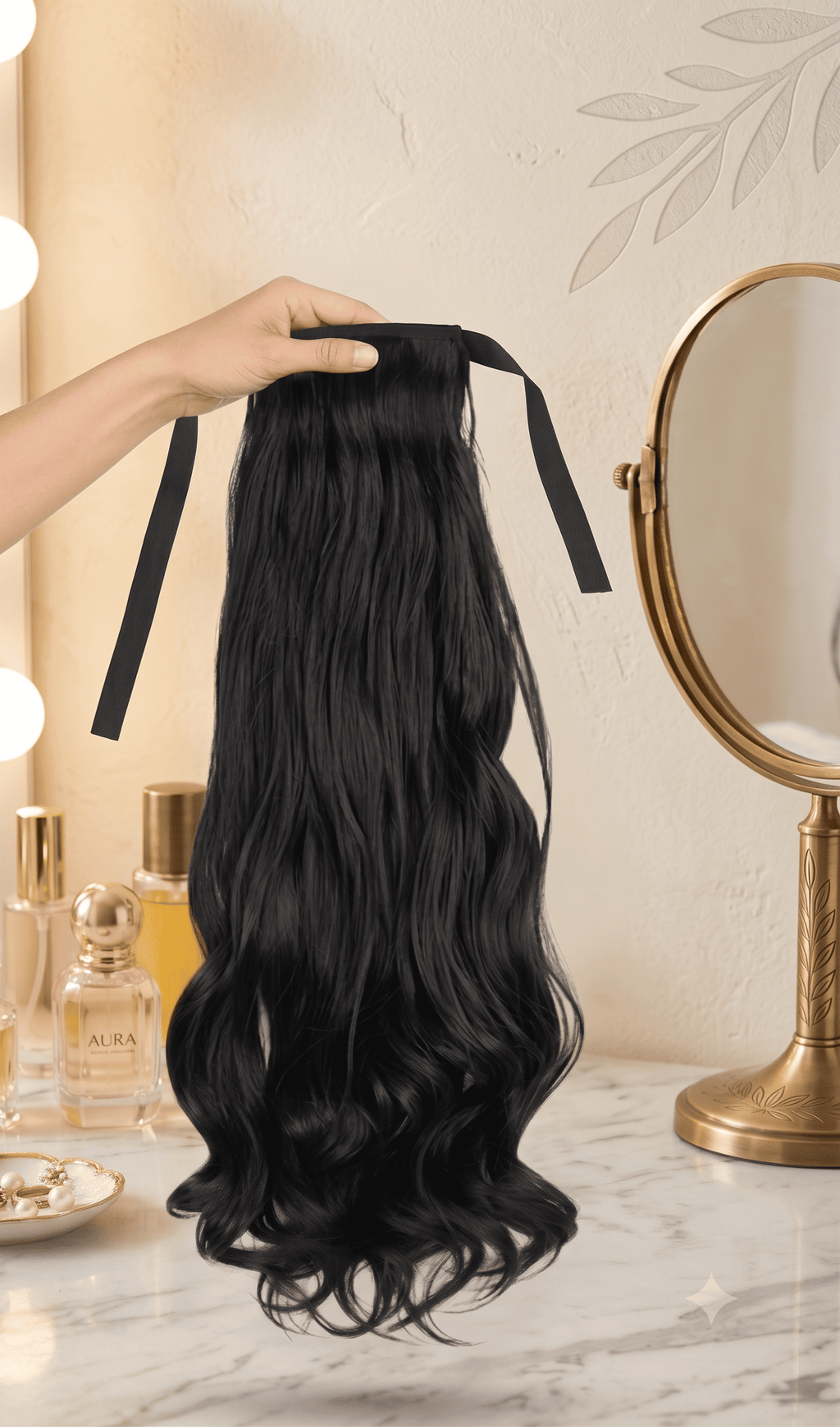 Ribbon Tie Wavy Ponytail Extension – Jet Black