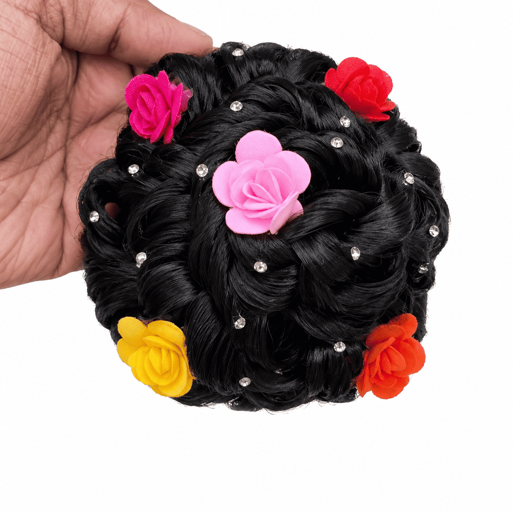 Floral Bridal Round Juda Bun Extension – Black