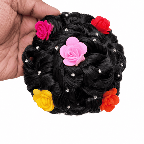 Floral Bridal Round Juda Bun Extension – Black